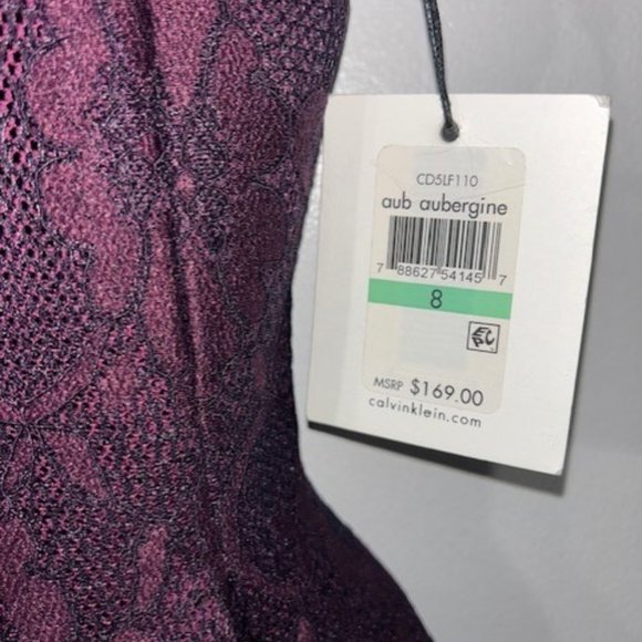 CALVIN KLEIN Size 8 Fit & Flare Dress Thick Lace Sleeveless Lined Purple NWT NEW - Picture 5 of 7